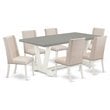 East West Furniture V-Style 7-piece Wood Dining Table and Chairs in White/Cream