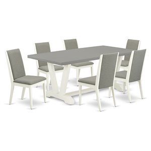 East West Furniture V-Style 7-piece Wood Dinette Table Set in White/Shitake