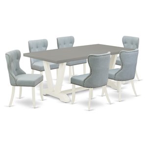 East West Furniture V-Style 7-piece Wood Kitchen Set in White/Cement/Blue