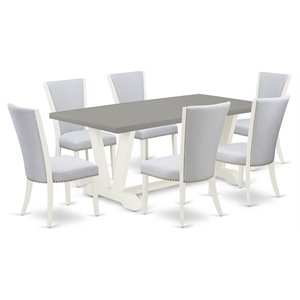 East West Furniture V-Style 7-piece Wood Dining Room Set in White/Gray/Cement