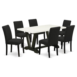 East West Furniture V-Style 7-piece Wood Kitchen Set in Black/White