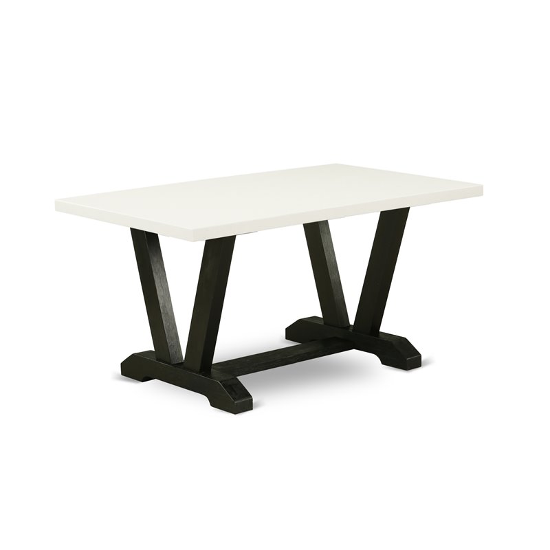 East West Furniture V-Style 7-piece Wood Dining Table Set in Black/Mineral Blue