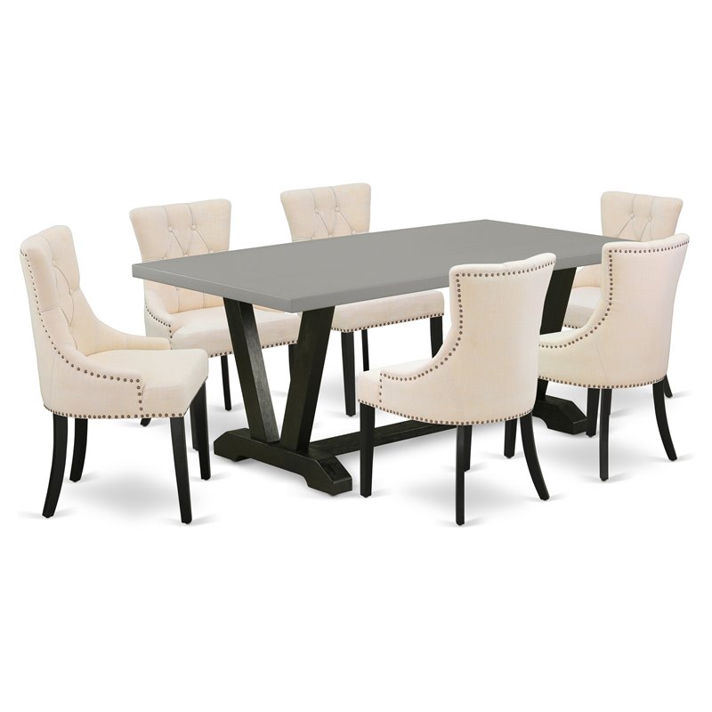 East West Furniture V-Style 7-piece Wood Dining Set in Black/Light Beige