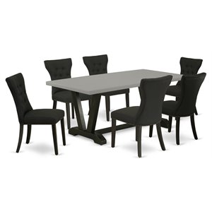 East West Furniture V-Style 7-piece Wood Kitchen Set in Black/Cement