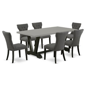 East West Furniture V-Style 7-piece Wood Dining Table Set in Dark Gotham Gray