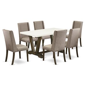 East West Furniture V-Style 7-piece Dining Table and Chairs in Dark Khaki Brown