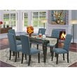 East West Furniture Weston 7-piece Wood Dining Set in Black/Blue