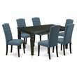 East West Furniture Weston 7-piece Wood Dining Set in Black/Blue