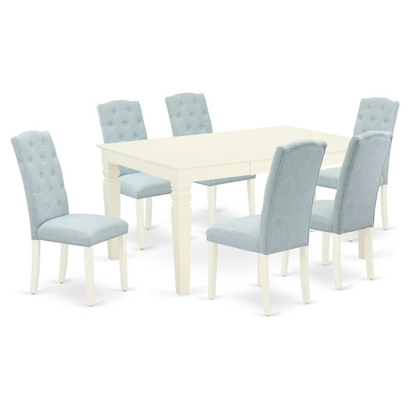 East West Furniture Weston 7-piece Wood Dining Set in Linen White/Baby Blue