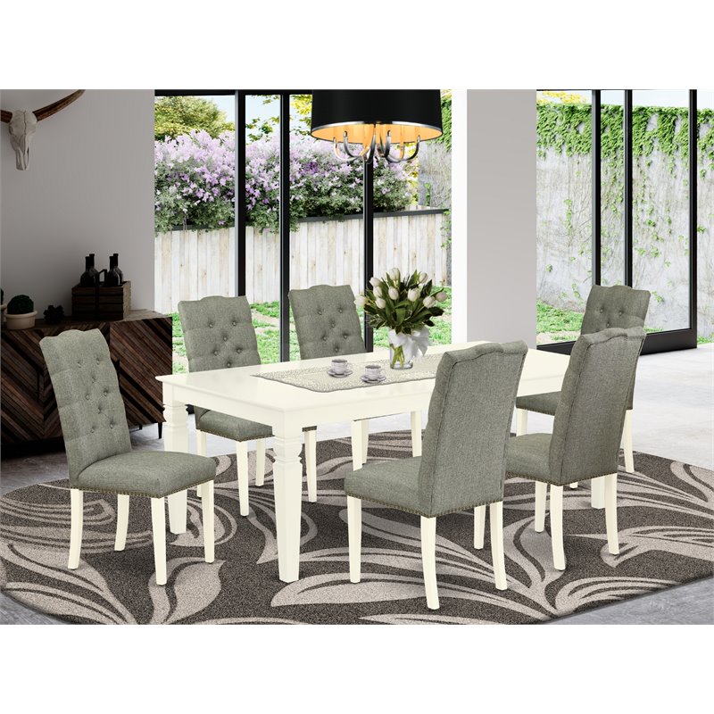 East West Furniture Weston 7-piece Wood Dining Set in Linen White
