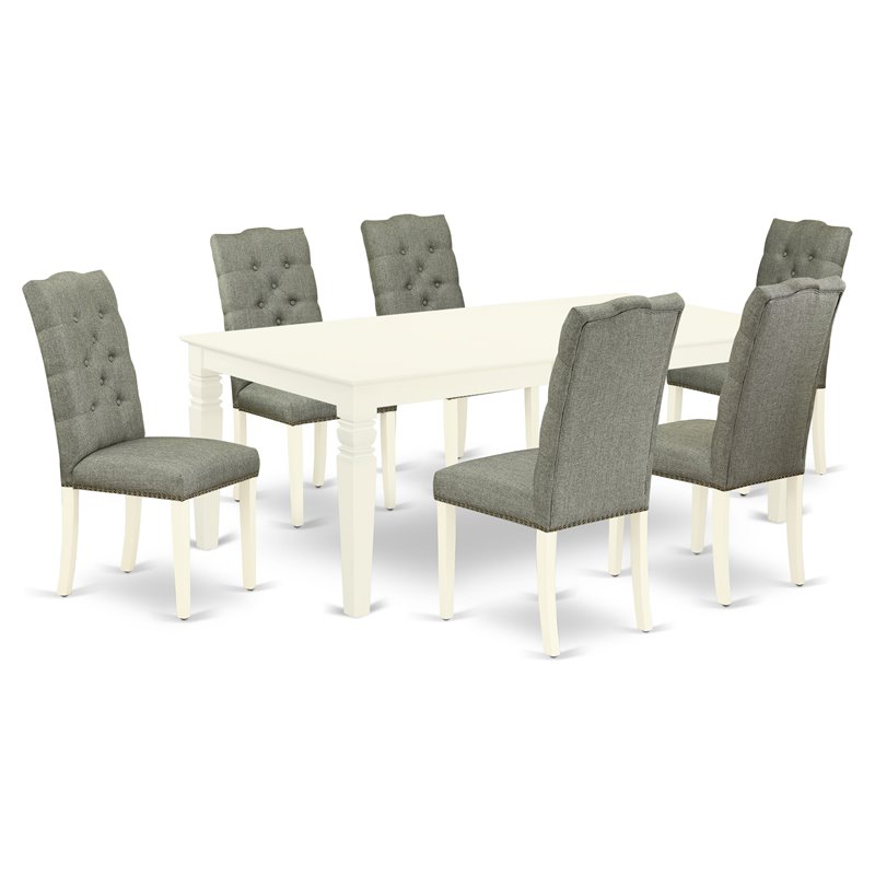East West Furniture Weston 7-piece Wood Dining Set in Linen White
