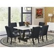 East West Furniture V-Style 7-piece Dining Set with Linen Seat in Black