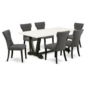 East West Furniture V-Style 7-piece Wood Dining Set in Dark Gotham Gray