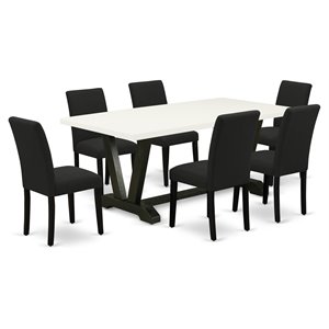 East West Furniture V-Style 7-piece Wood Dining Set in Black and White