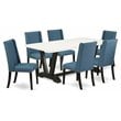 East West Furniture V-Style 7-piece Wood Kitchen Set in Black/Mineral Blue