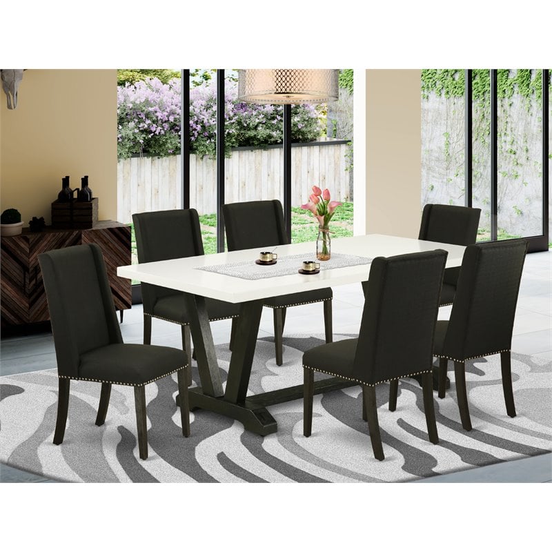 East West Furniture V-Style 7-piece Wood Dinette Set in Black