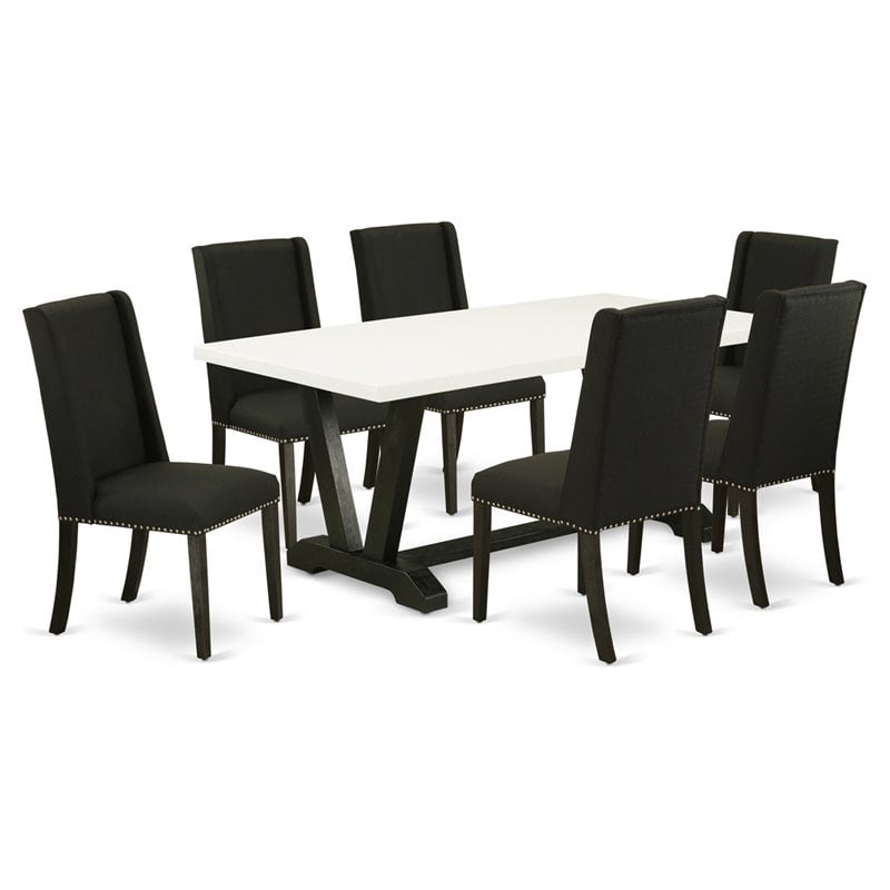 East West Furniture V-Style 7-piece Wood Dinette Set in Black