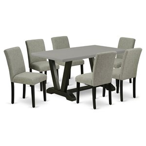 East West Furniture V-Style 7-piece Wood Dining Set in Black/Shitake