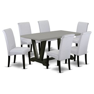 East West Furniture V-Style 7-piece Wood Dining Set in Black/Gray