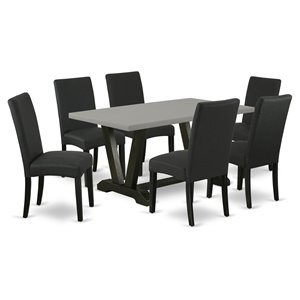 East West Furniture V-Style 7-piece Wood Dining Room Set in Cement/Black