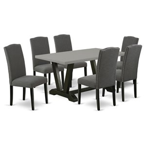 East West Furniture V-Style 7-piece Wood Dining Set in Black/Dark Gotham Gray
