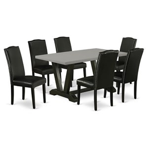 East West Furniture V-Style 7-piece Wood Dining Set with High Back in Black
