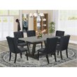East West Furniture V-Style 7-piece Dining Table Set with Linen Seat in Black