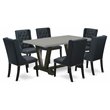 East West Furniture V-Style 7-piece Dining Table Set with Linen Seat in Black
