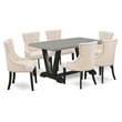 East West Furniture V-Style 7-piece Kitchen Set with Button Tufted Back in Black