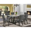 East West Furniture V-Style 7-piece Dining Table Set with Linen Seat in Gray