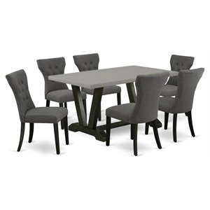 East West Furniture V-Style 7-piece Dining Table Set with Linen Seat in Gray