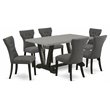 East West Furniture V-Style 7-piece Dining Table Set with Linen Seat in Gray