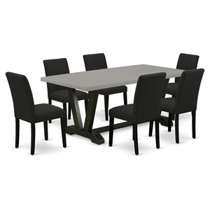 East West Furniture V-Style 7-piece Wood Dining Set in Black