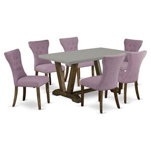 East West Furniture V-Style 7-piece Wood Dining Table Set in Dahlia Purple