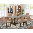 East West Furniture V-Style 7-piece Dining Set in Brown/Light Sable/Cement