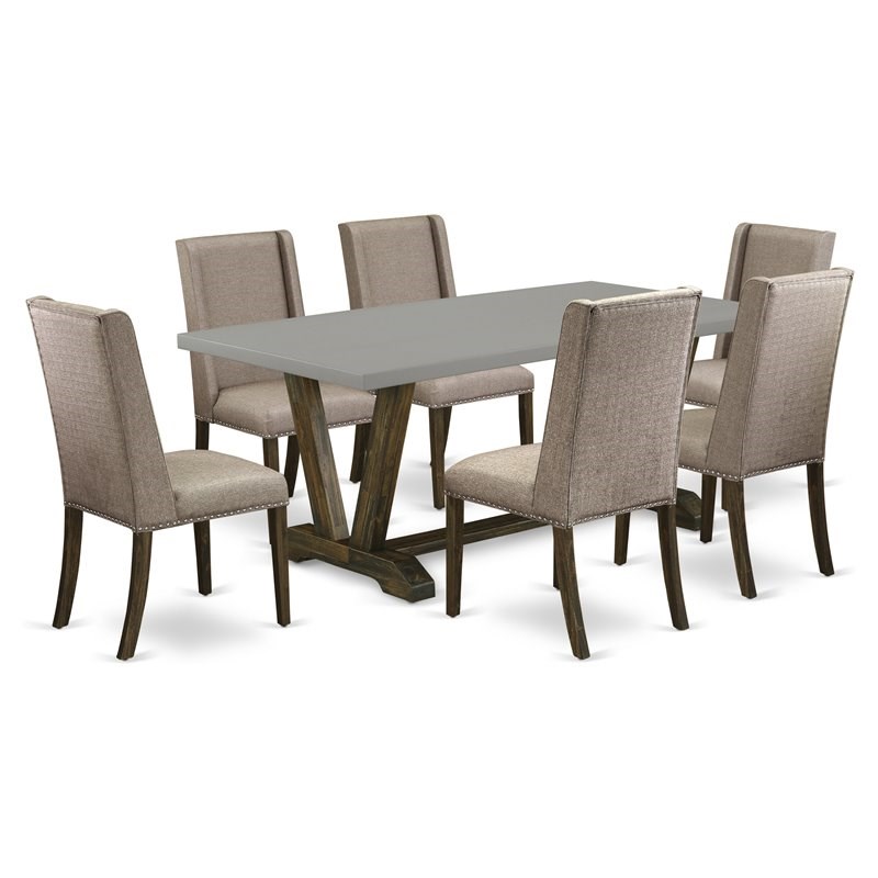 East West Furniture V-Style 7-piece Wood Dining Set in Linen White