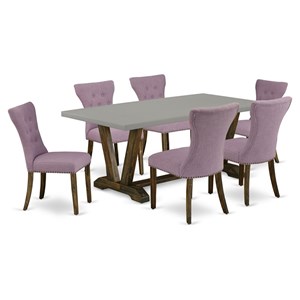 East West Furniture V-Style 7-piece Wood Dining Set in Dahlia Purple