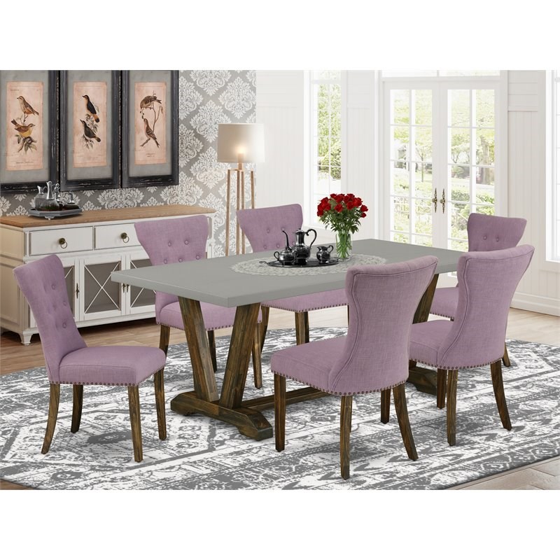 East West Furniture V-Style 7-piece Wood Dining Set in Dahlia Purple