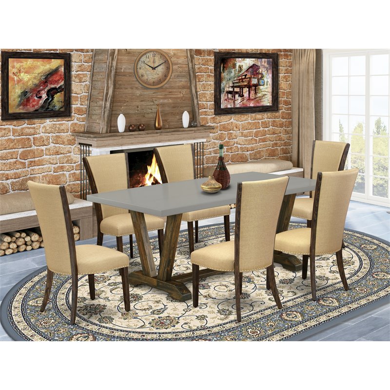 East West Furniture X-Style 7-piece Wood Dining Set in Jacobean Brown/Cement
