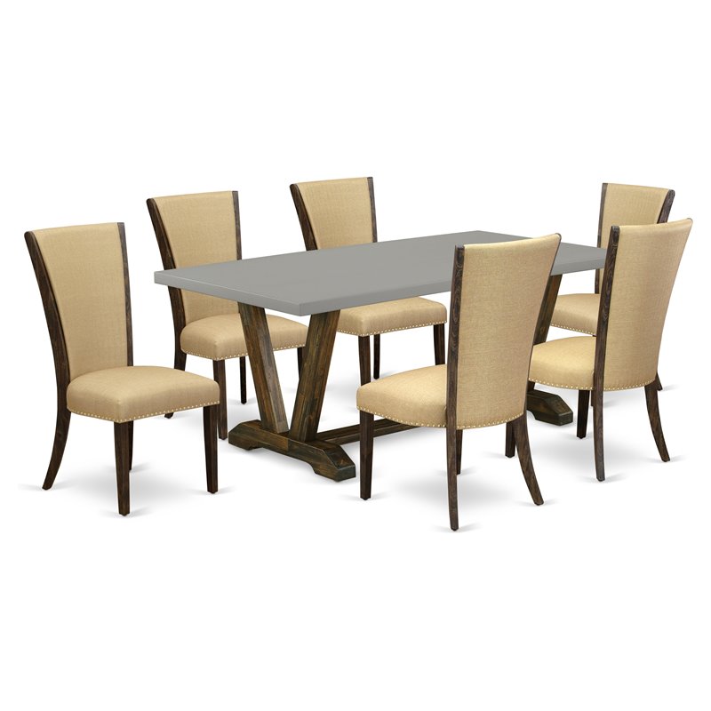 East West Furniture X-Style 7-piece Wood Dining Set in Jacobean Brown/Cement