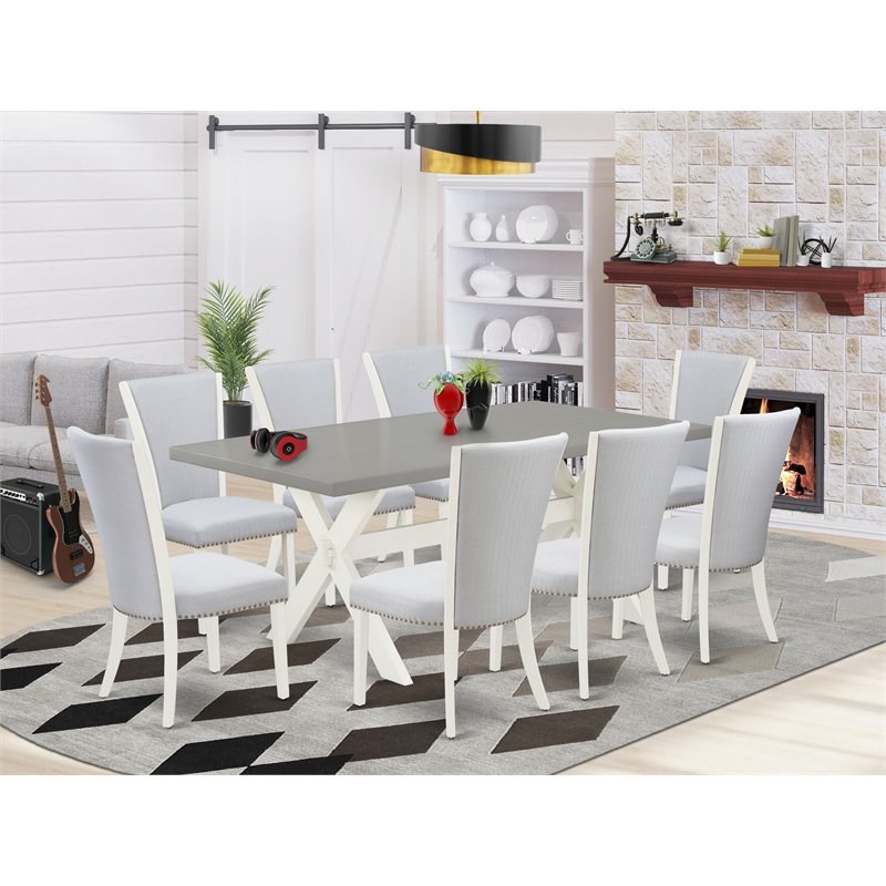 East West Furniture X-Style 9-piece Wood Dining Set in Linen White