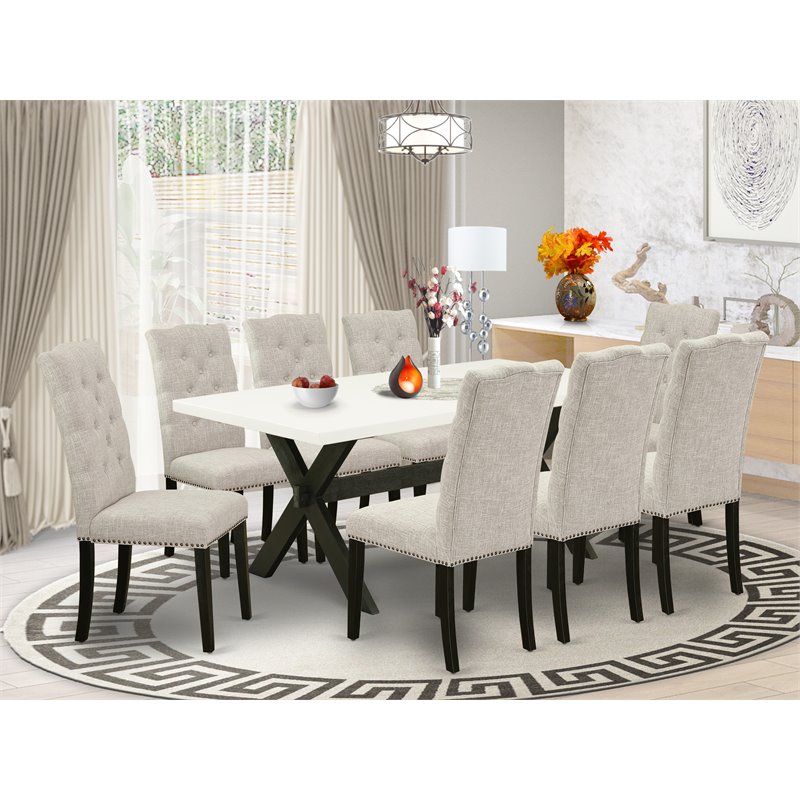 East West Furniture X-Style 9-piece Wood Dining Set in Dark Khaki Brown