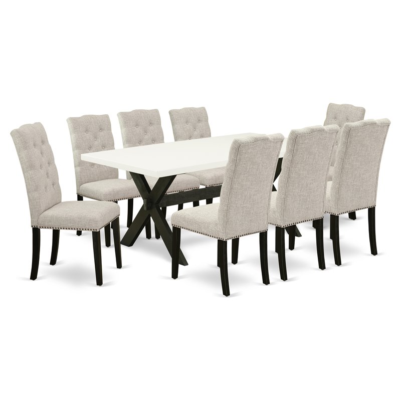 East West Furniture X-Style 9-piece Wood Dining Set in Dark Khaki Brown