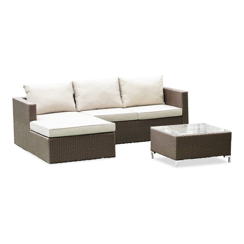 East West Furniture Ackerly 3-piece Modern Metal Patio Sofa Set in Brown