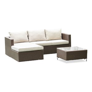 East West Furniture Ackerly 3-piece Modern Metal Patio Sofa Set in Brown