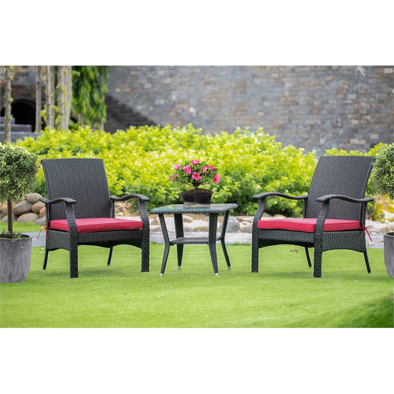 East West Furniture Denton 3-piece Modern Metal Patio Dining Set in Black