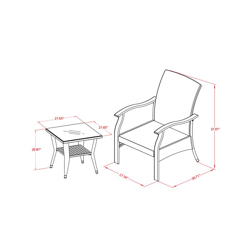 East West Furniture Denton 3-piece Modern Metal Patio Dining Set in Black