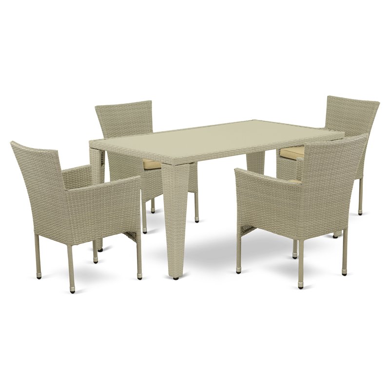 East West Furniture Gudhjem 5-piece Patio Dining Set with Armchairs in Natural