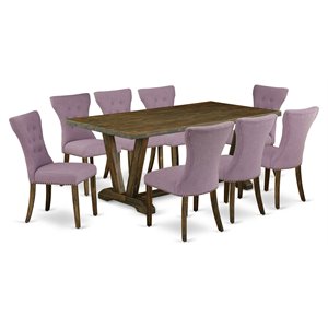 East West Furniture V-Style 9-piece Traditional Wood Dining Set in Dahlia Purple