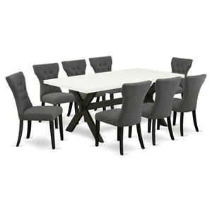 East West Furniture X-Style 9-piece Wood Dining Set in Dark Gotham Gray